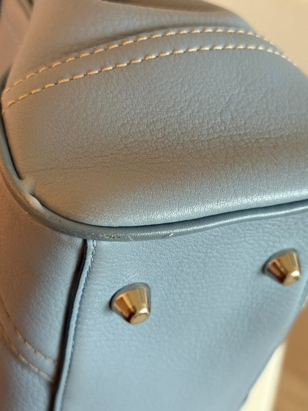 RARE Vintage Y2K Coach Hamptons Light Blue Leather Belted Carryall Satchel Bag - Picture 5 of 8